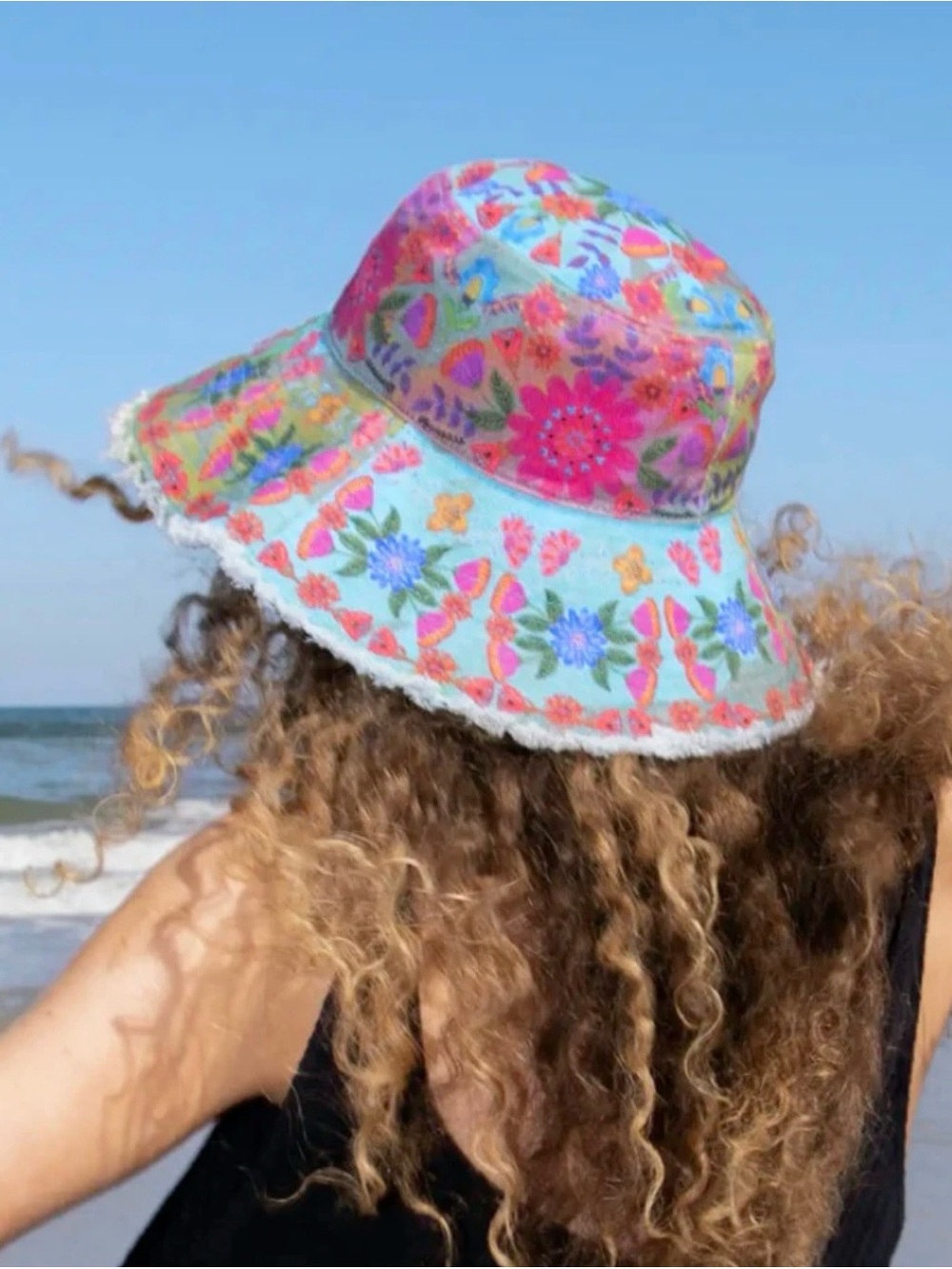 natural life sandy days bucket hat teal folk flower